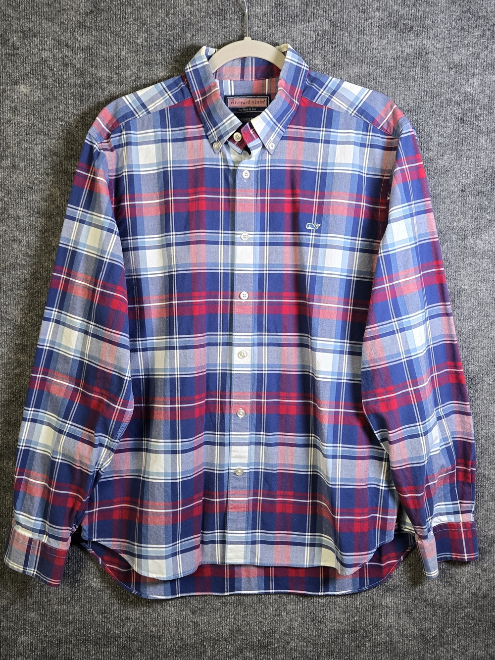 Vineyard Vines Shirt Mens L Blue Red Plaid Cotton Collegiate Button Down
